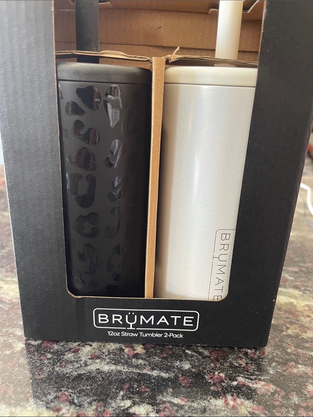 BRÜMATE 12oz Straw Tumbler 2-Pack — Black Leopard & Pearl White